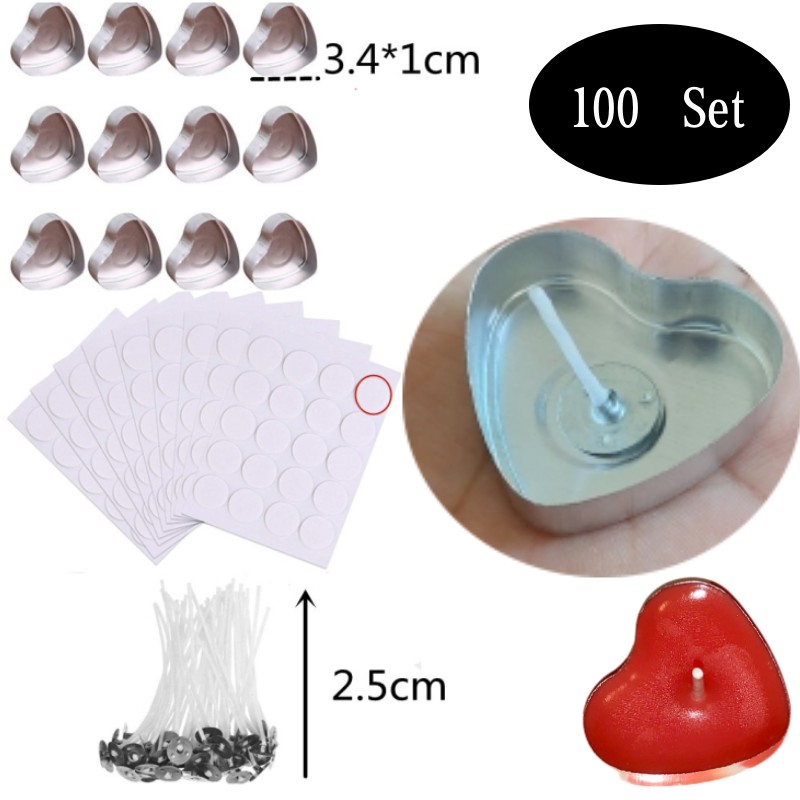 Candle Making Vessels - 100 Sets Heart shaped Empty Aluminum