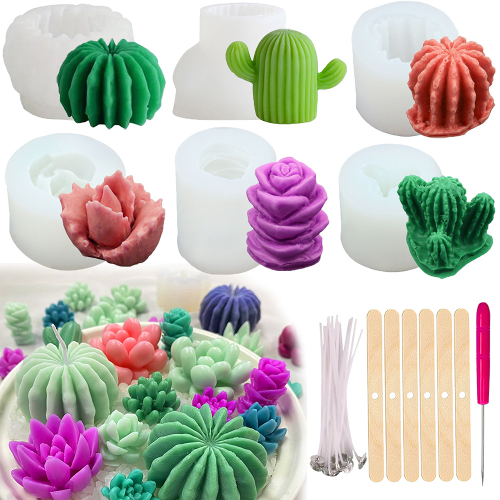 Candle Making Course - 6pcs Succulent Silicone Candle Molds 3D